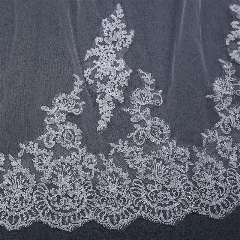 Романтичная вуаль для венчания 4 м один слой Кружевная аппликация длинная с