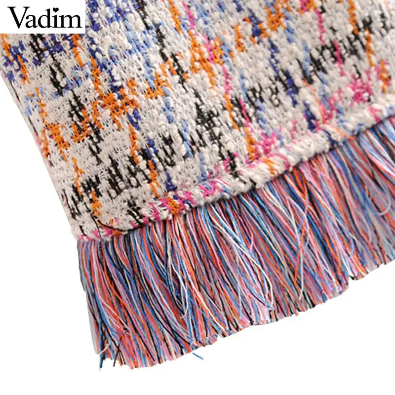 Женское элегантное платье vadim tweed клетчатое мини с кисточками и коротким рукавом