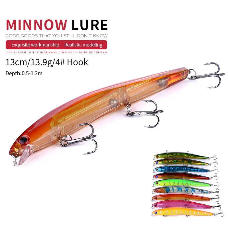 HENGJIA 2019 hot model fishing lures hard bait 9 color for choose 13cm 13.9g minnow quality professional depth0.5-1.2m | Спорт и