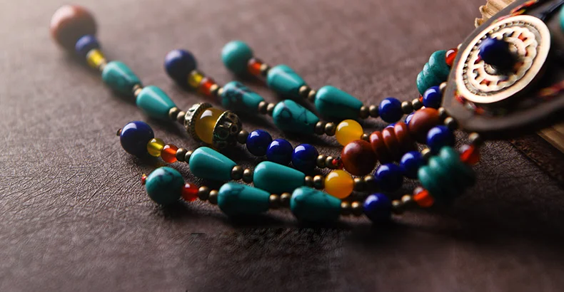 Модные Этнические верхний слой кожи Jewelry тибетская ожерелье, Vintage камни ожерелье, новые женские индийский подвески, колье