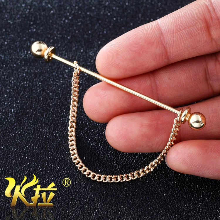 

South Korea Strass Bayer tassel screw on collar brooch shirt collar cufflink British male personality ornament accessories