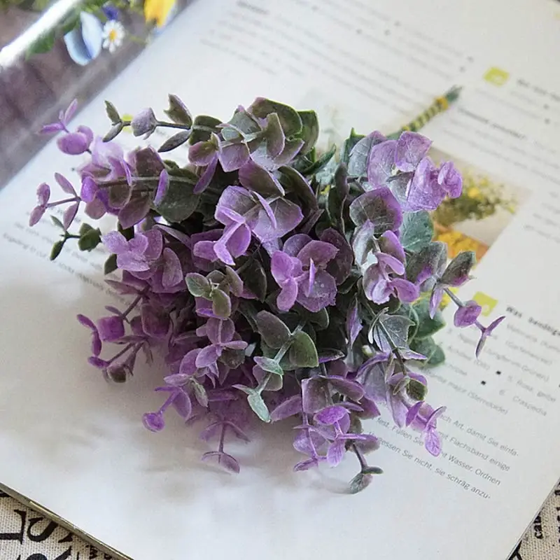 purple Искусственная зеленая Эвкалипт Трава, растения пластиковые поддельные цветы букет листьев домашний сад магазин стол Декор - Цвет: purple