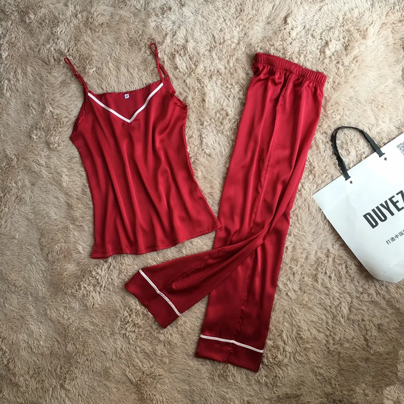 Женские длинные штаны + топы пижамный комплект из 2 предметов 2017 Новый дизайн