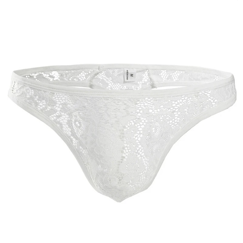 Briefs White Сексуальное мужское нижнее белье кружевные прозрачные боксеры мужские Calzoncillos Cuecas шорты мужские трусы-боксеры мужские ажурные дышащие трусы - Цвет: Briefs White