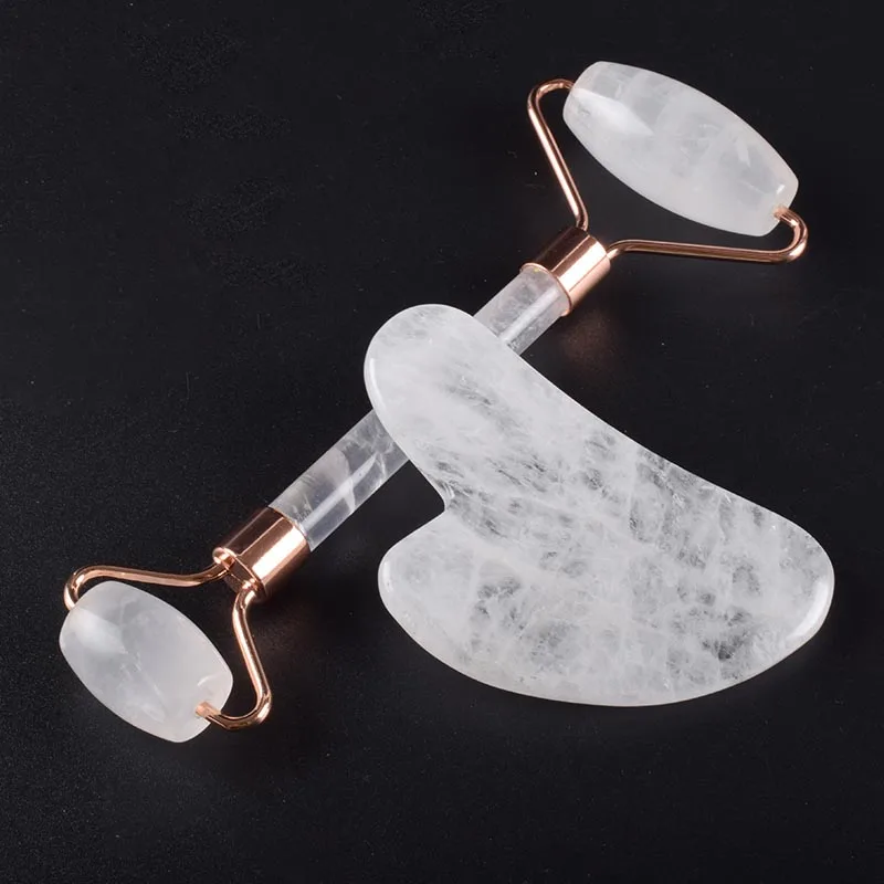 2 pieces Кристаллический ролик для лица Gua Sha набор инструментов для массажа лица шеи уход за кожей Рок Кварцевый и из натурального камня для похудения против морщин целлюлит красота - Цвет: 2 pieces