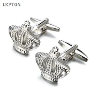 2017 sale real tie clip classic crown cufflinks lepton brand metal cuff links for men shirt cuff cufflink relojes gemelos