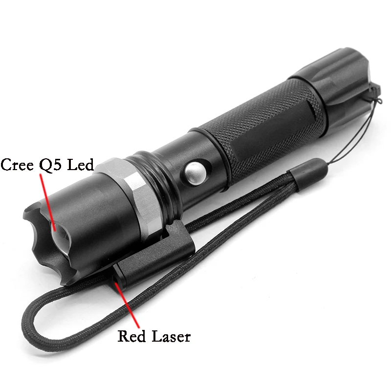 Красная лазерная указка + Cree XML Q5 2000LM светодио дный фонарик Перезаряжаемые Фонари