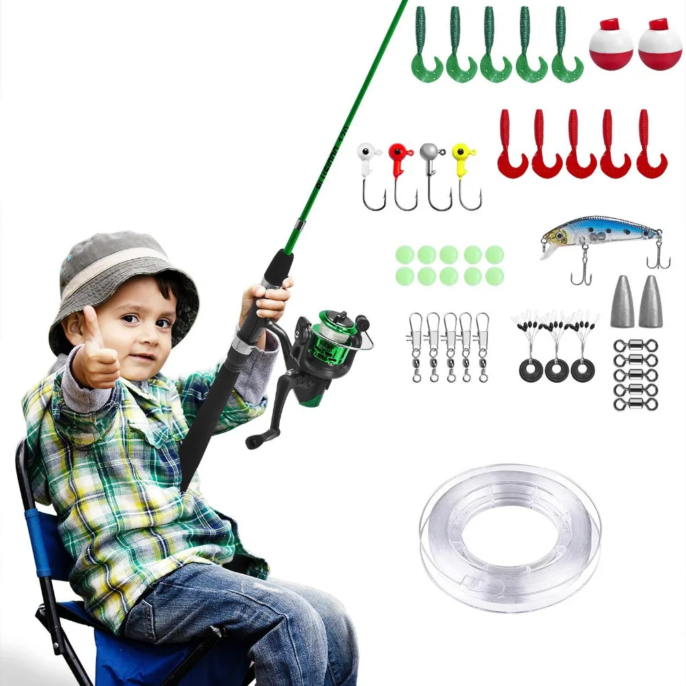 Plusinno Kids Fishing Pole,Telescopic Fishing Rod and Reel Combos with Spincast Fishing Reel and String with Fishing Line