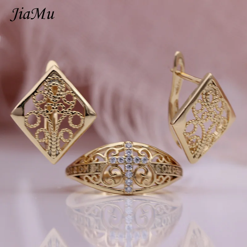 iaMu New hot sale fashion popular Hollow Setting zircon cross 585 rose gold Rings Women Wedding Party Jewelry | Украшения и