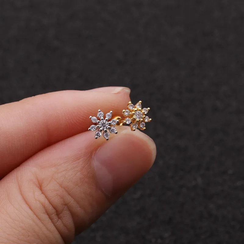 Sellsets кубический циркон маленький Tragus гвоздики Cz Цветок Луна Звезда крошечные серьги, Надеваемые На ушной хрящ Спираль пирсинг ювелирные изделия Грач серьги раковины