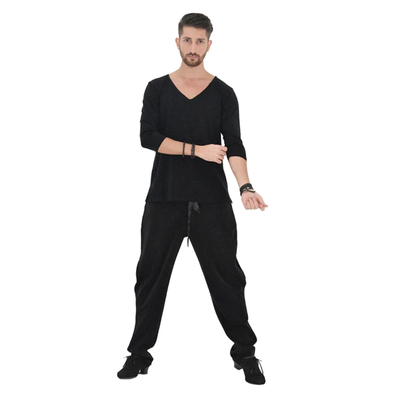 Брюки для латинских танцев N3004 черные белые с кисточками|latin dance pants|mens ballroomlatin |