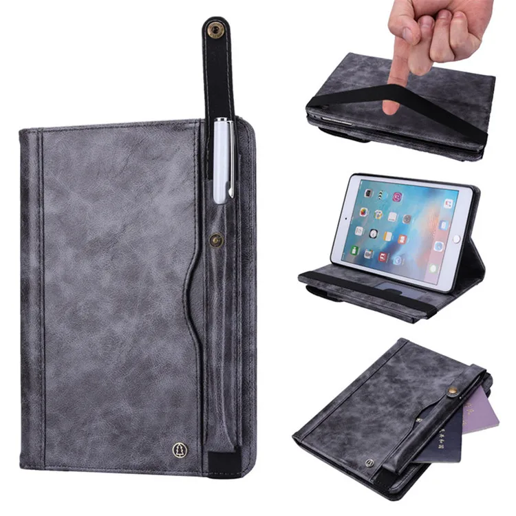 Кожаный чехол для iPad 9,7 funda с держателем стилуса 5-го 6-го поколения чехол для планшета для iPad 5 6 откидная подставка - Цвет: Gray
