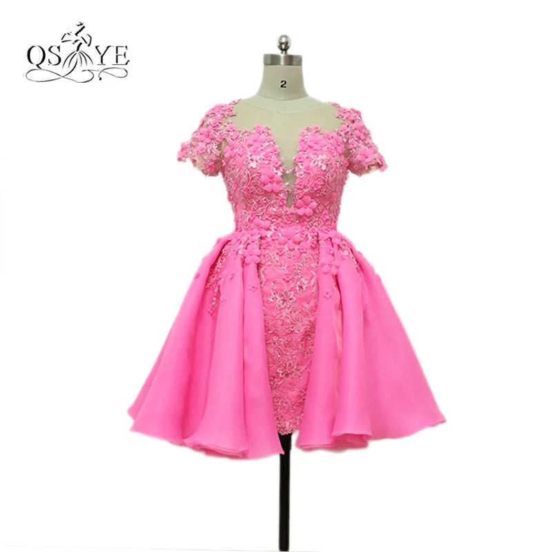 2017 настоящая фотография Розовое Бальное Платье Короткие вечерние платья с 3D