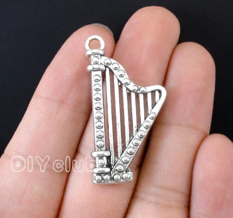 10pcs Harp подвески античные серебряные музыкальные 2 сторонних 40x21мм charm pendant silver