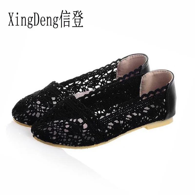 XingDeng/Летняя женская обувь дышащая на плоской подошве с вырезами Милая