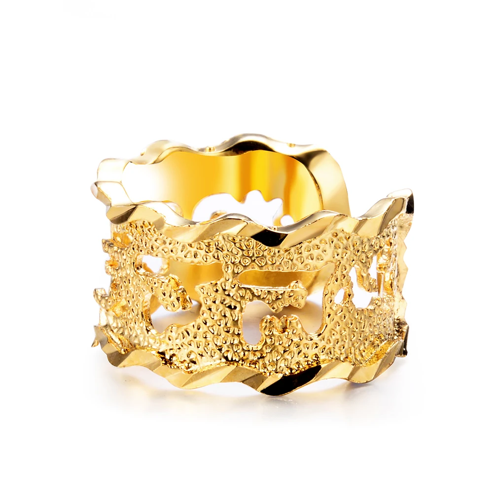 

WANDO NEW Ethiopia Africa India Six-word mantra religious rings Religion Adjustable Openwork Yellow Gold color Lucky Ring