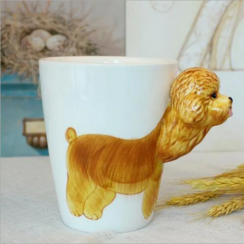 3D Кубических Керамические Чашки Чистые Животные Тедди Собака Индивидуальность