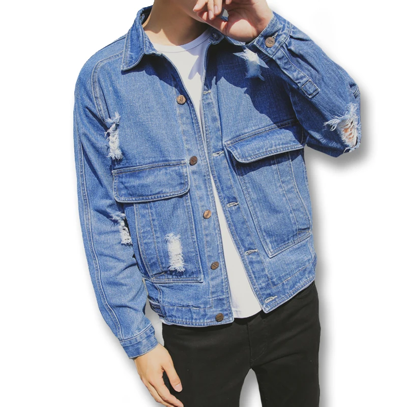 2017 Новых Мужчин Джинсы Разорвал Отверстие Куртки Пальто Кардиганы мужская