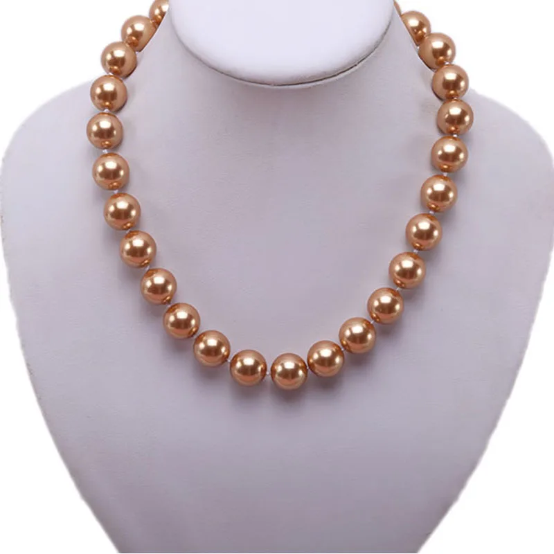 

JYX 2019 charming necklace coffee 20mm Seashell Pearl Round Beads Necklace high quality 18" elegant jewelry for women