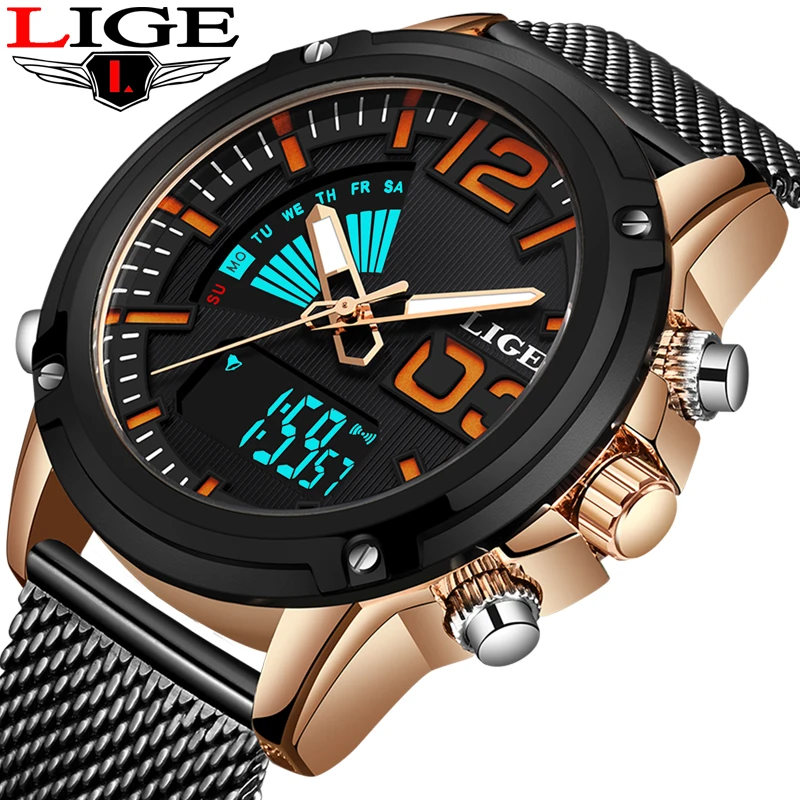 Reloj de los hombres LIGE часы с двойным дисплеем мужские спортивные кварцевые Топ бренд