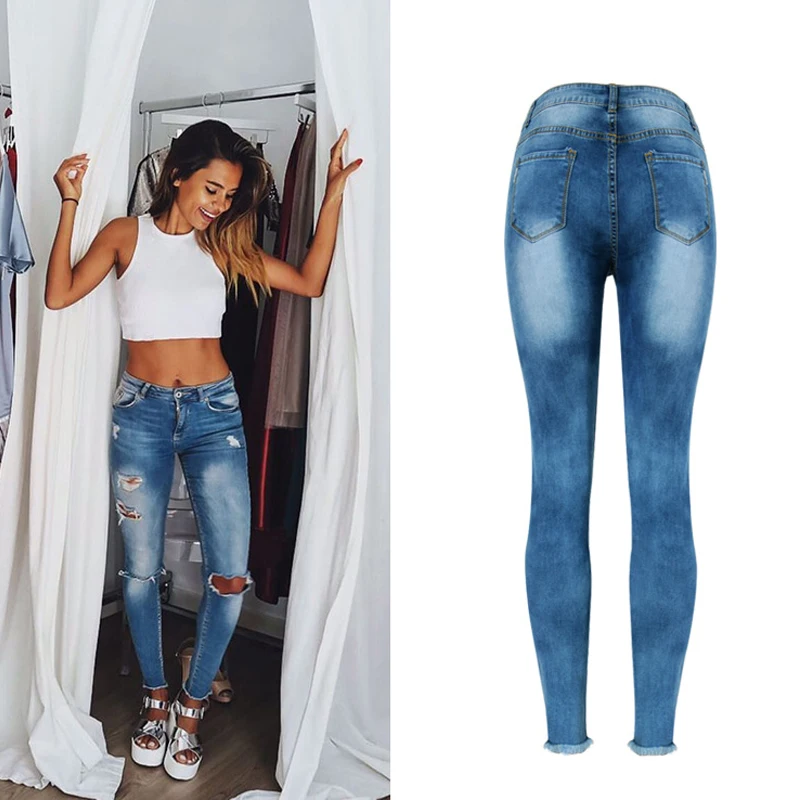 Рваные Женские джинсы карандаш с низкой посадкой из хлопка и денима|jeans low rise|knee