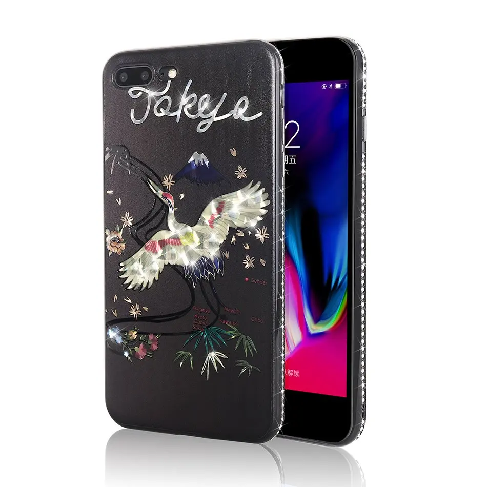 Чехол с Bling кристаллами для iPhone 7 + 8 блеск и сияние задняя крышка девочек PC &amp Soft
