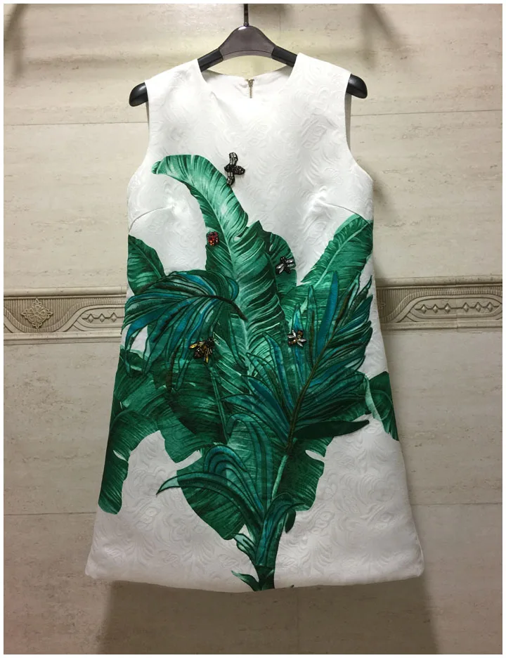 Женское платье с блестками зеленое трехмерным алмазным принтом в виде банановых