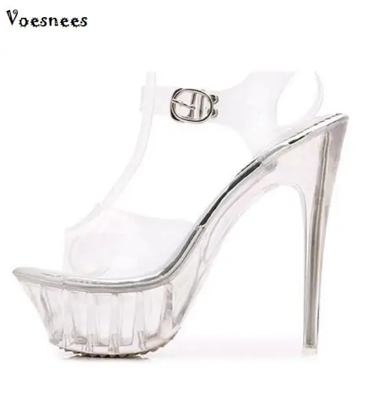 

Women Shoes Sandals High Quality Female Model T Station Catwalk Sexy Crystal Transparent Shoes Woman Pumps14CM High Heels zapato