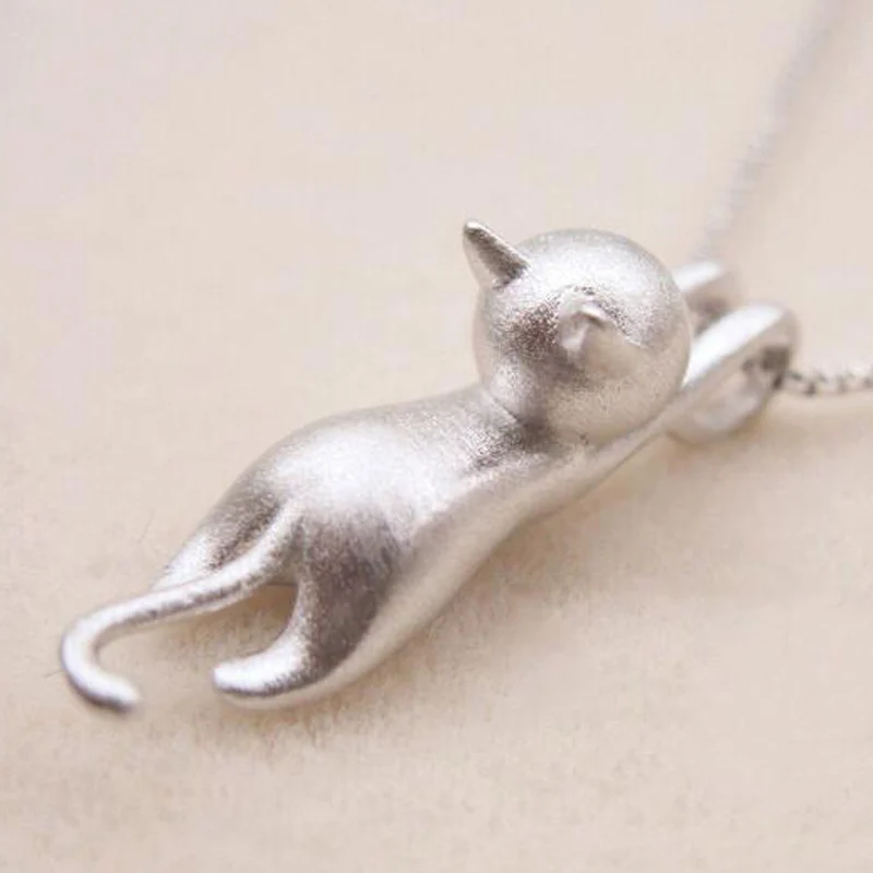 SMJEL New Silver Color Jewelry Choker Hanging Cat Necklace Women Minimalist Animal Kitty Necklaces Pearl Cat Pet Lover Collare