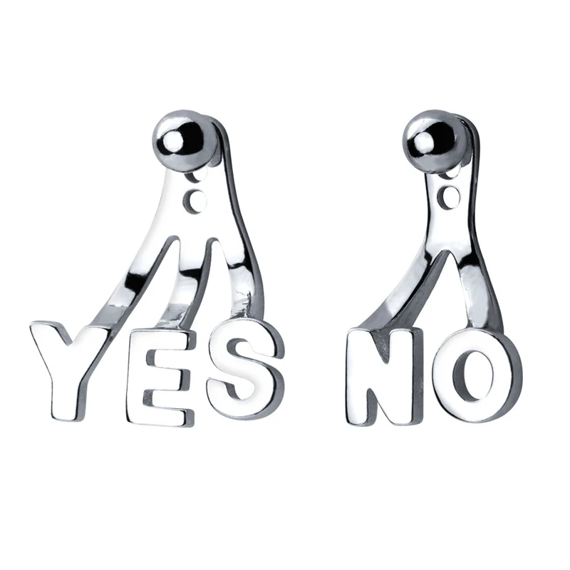 

MloveAcc New Fashion Cute 925 Sterling Silver YES NO Letter Stud Earrings for Women Asymmetry Piercing Earrings Jewelry