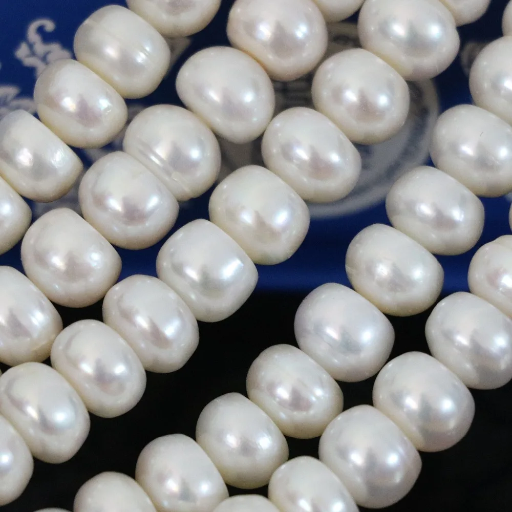 

Natural freshwater cultured white pearl fashion abacus beads button 9-10mm charms fine classical jewelry making 15inch B1389