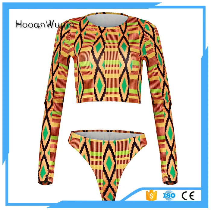 Geometric digital printing Long-sleeved Shirt Sexy High-Elastic Tight Swimwear Women |