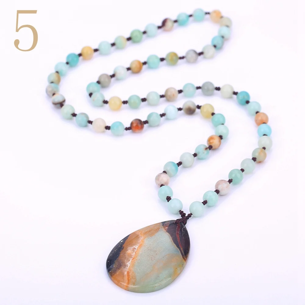 Chalcedony Yumten розовый кварц кулон ожерелье для женщин длинный свитер цепи капли воды Pendentif Femme ювелирные изделия драгоценный камень бисером аксессуары - Цвет камня: Chalcedony