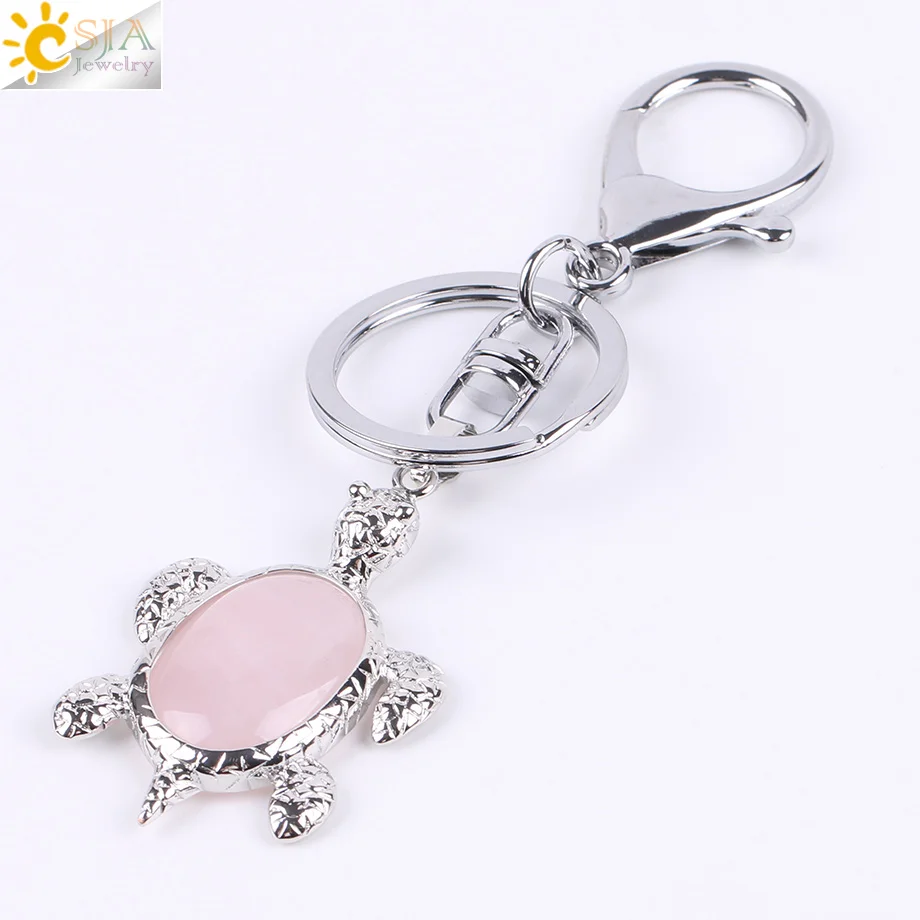 Rose Quartz CSJA натуральный кристалл камень Черепаха подвеска автомобиля Брелки для женщин мужчин сумка декоративные брелоки Пряжка держатель Рождественский подарок E814 - Цвет: Rose Quartz