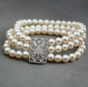 Новый 3 Ряда браслеты из жемчуга 5-6 мм жемчужные бусы ручной работы многожильный