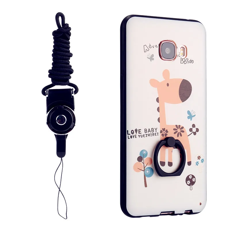 Case For Samsung Galaxy C9 Pro 3D Relief Cartoon Cover Ring Soft TPU Grip Stand Holder+Hand Rope Phone Cases |