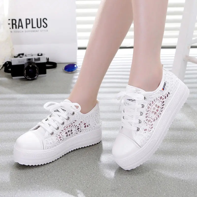 

Summer shoes woman 2022 hollow breathable casual women shoes cutouts lace canvas sneakers women platform shoes tenis feminino
