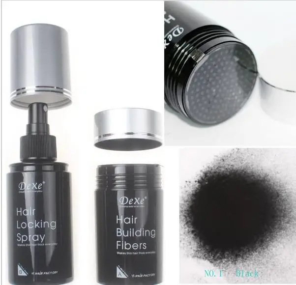 Dexe Hair Building Fibers 22g Black Color &amp Locking Spray 100ml Set free shipping | Loss Product Series