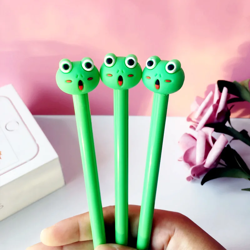 24pcs Creative Cute Little Fresh Black Student Pen Gift Cute Cartoon Small Frog Neutral Pen Kawaii School Supplies Stationery