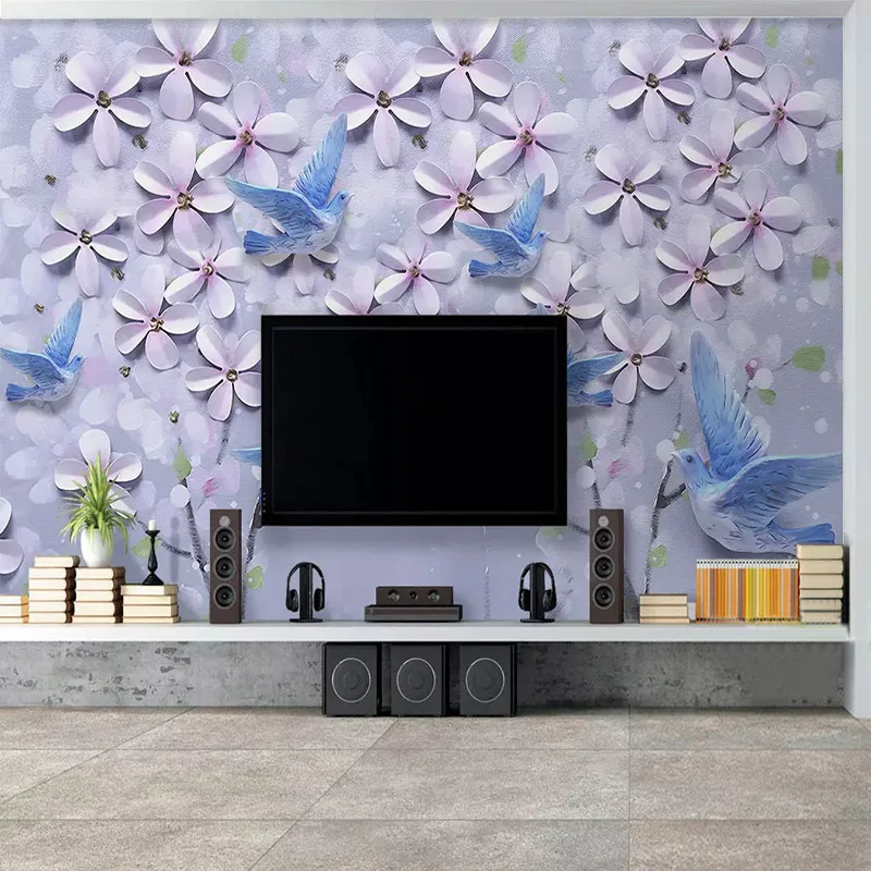 Европейский стиль 3D тисненые цветы птицы фото обои для стен гостиной ТВ дивана