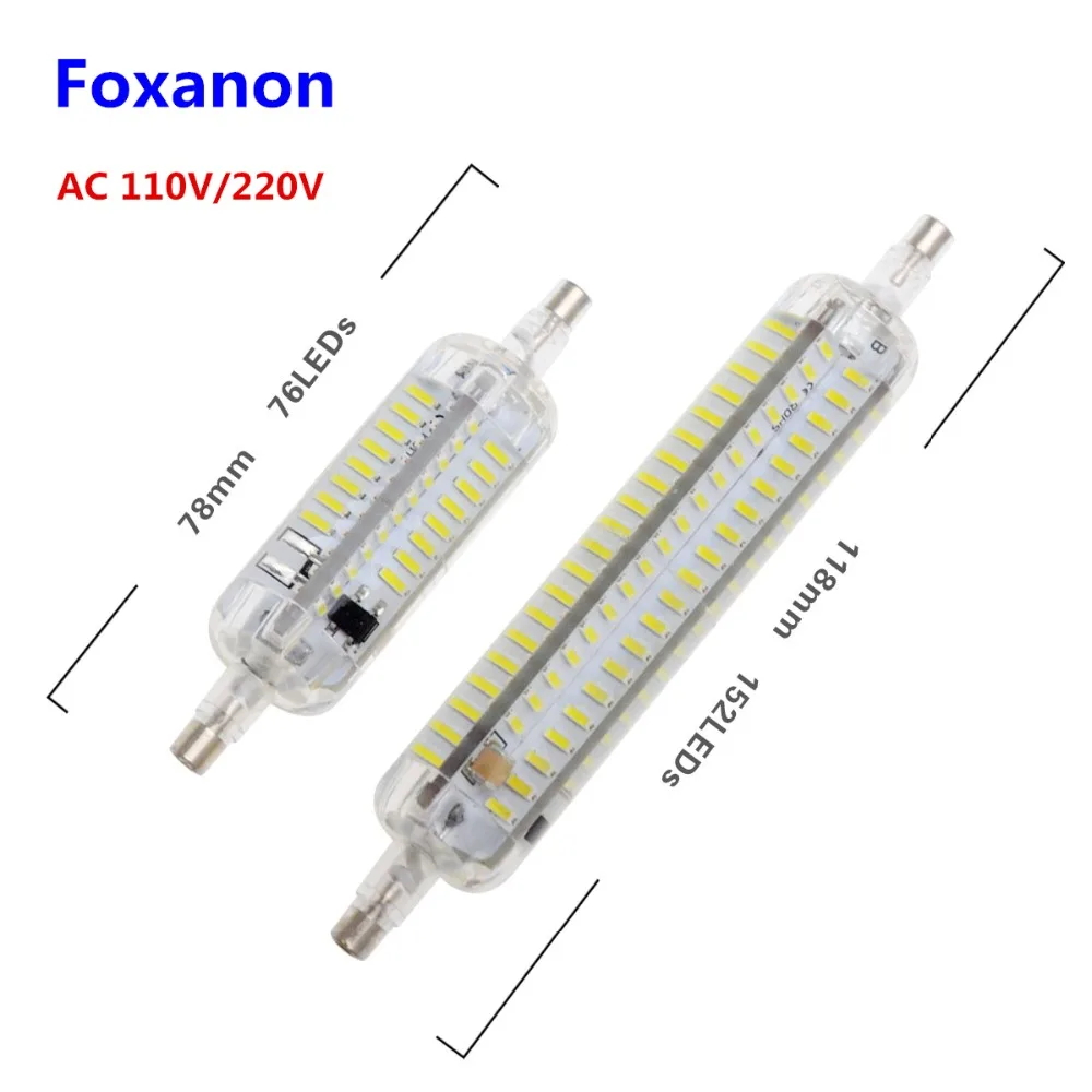 Светодиодная лампа кукуруза Foxanon R7s 78 мм 7 Вт 118 15 110 В переменного тока 220 4014 SMD