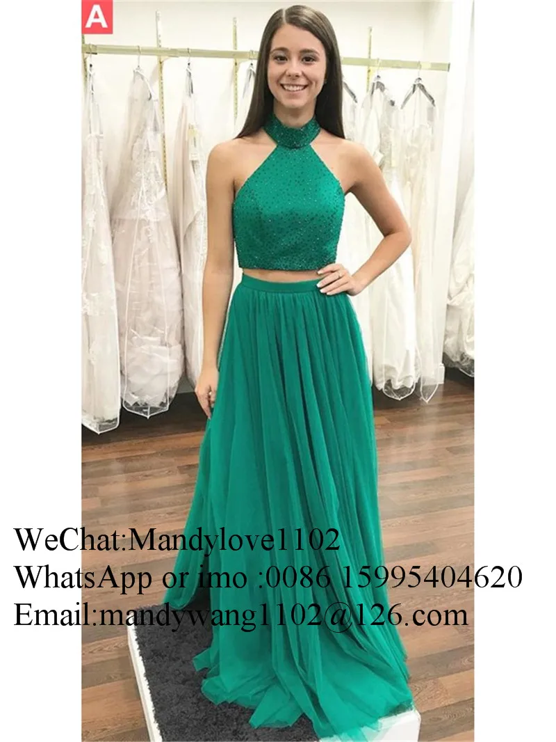 Элегантное платье с лямкой на шее из двух предметов для выпускного вечера 2019