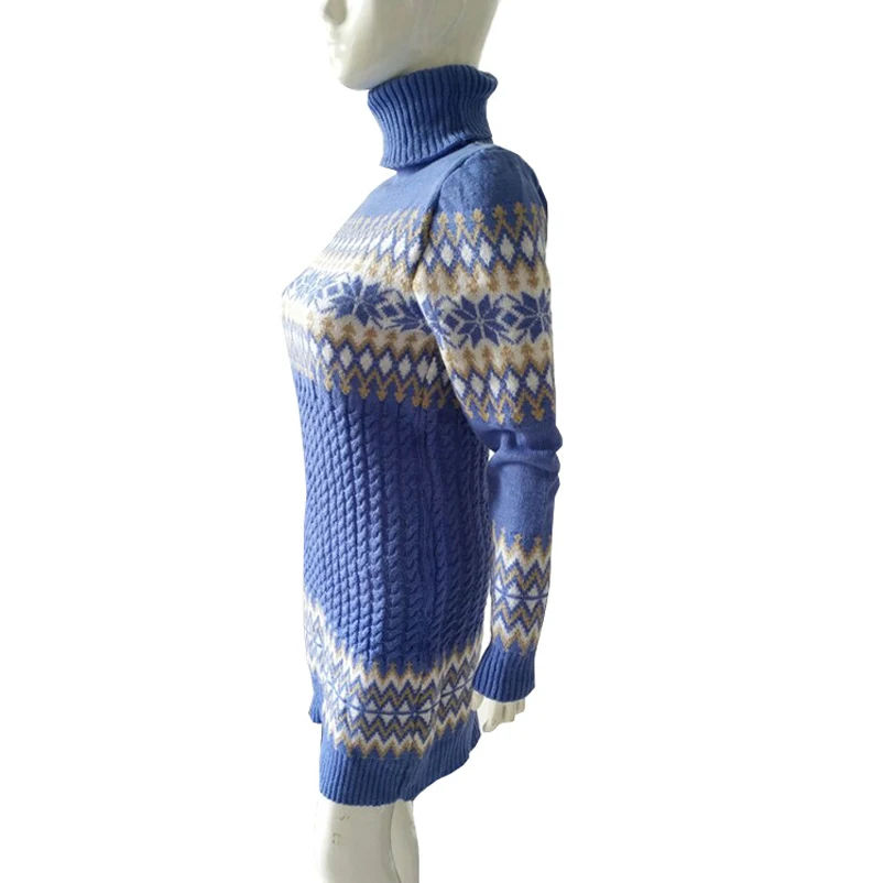 Women Sweaters Pullovers Turtleneck Long Sleeve Sweater Dress New Winter Print Knitted MT2227 | Женская одежда