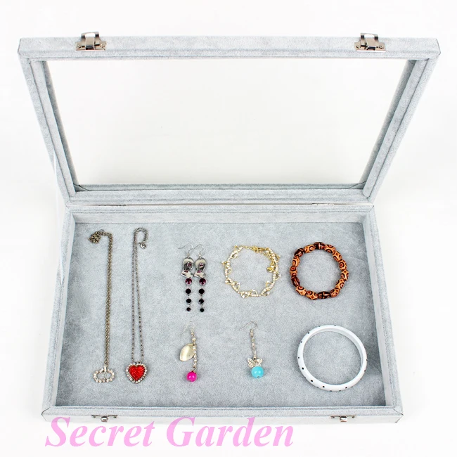 

Оптовая продажа высокое качество серый лед бархат браслет серьги ожерелье кольцо отображения окна держатель ювелирного дела