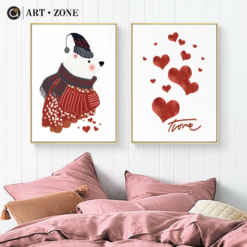 Художественная зона милый кот медведь животные современная живопись печать