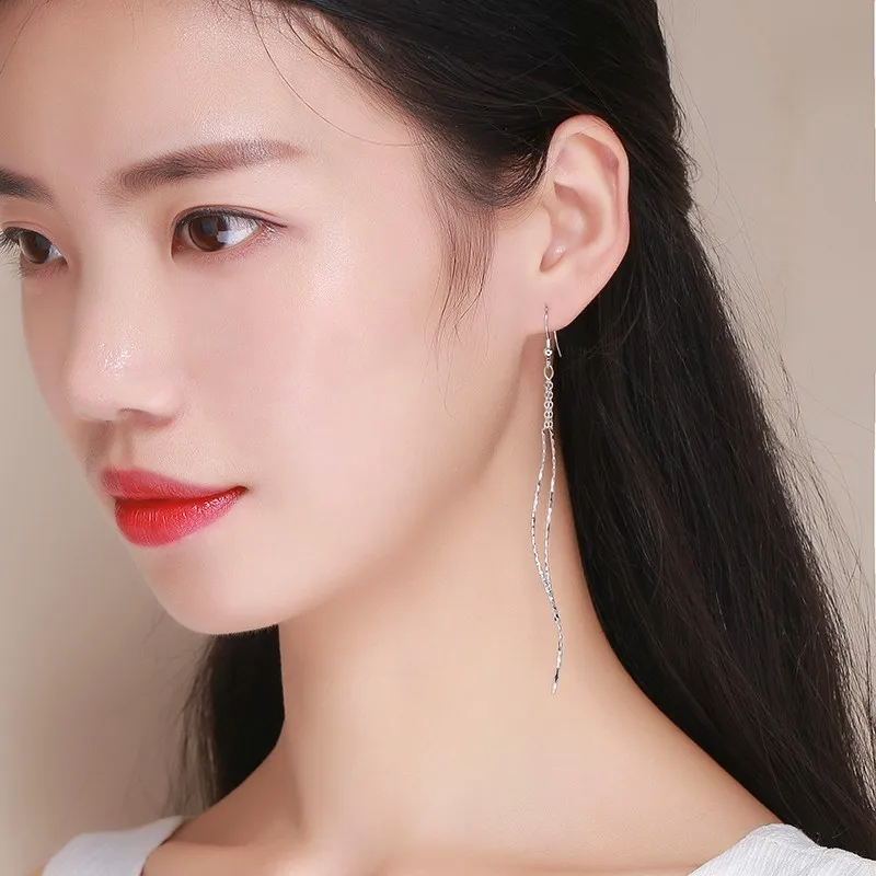 Серьги подвески женские из серебра 925 пробы с гравировкой|dangle long earrings|long drop earringslong
