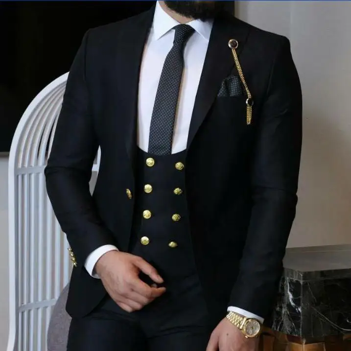 

Handsome Groomsmen Wool blend Groom Tuxedos Mens Wedding Dress Man Jacket Blazer Prom Dinner (Jacket+Pants+Tie+Vest) A164