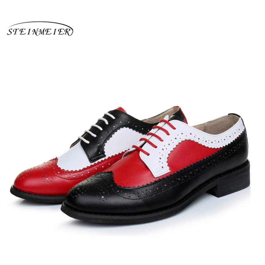 Men Genuine cow leather brogue flats shoes handmade vintage casual sneakers oxford for men black red white 2020 | Обувь