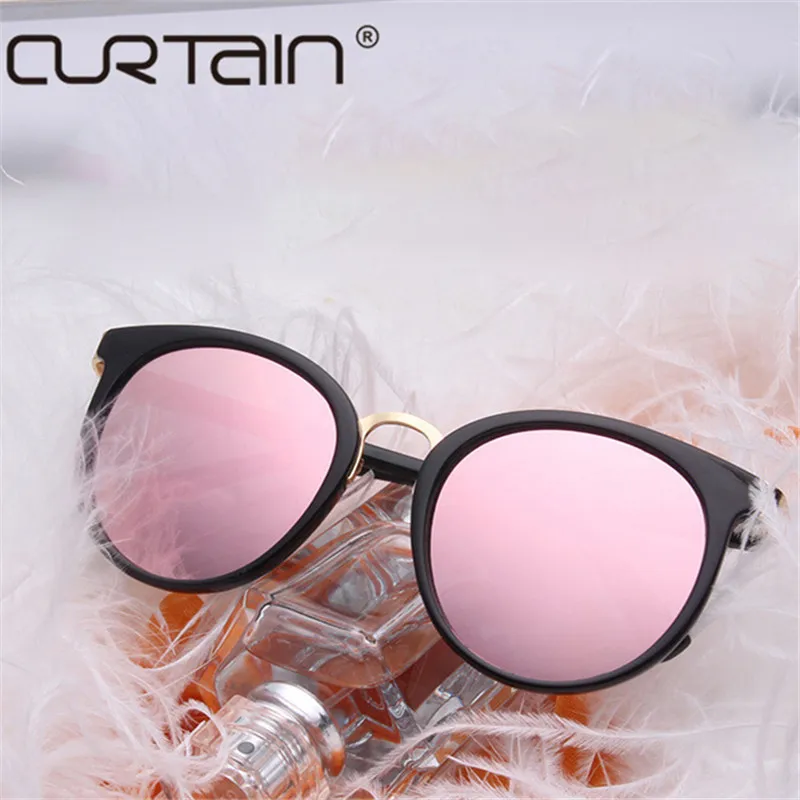 Солнцезащитные очки женские кошачий глаз розовые зеркальные квадратные с