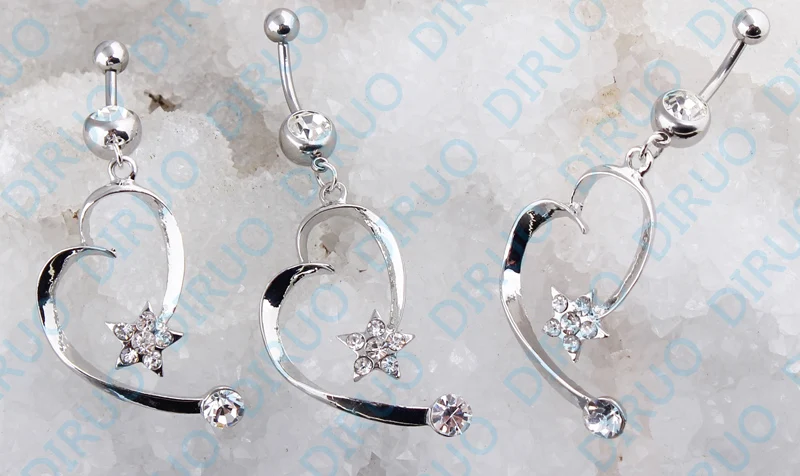High Quality 316L Surgical Steel Piercing Heart and star Pendant Navel Ring Belly Button Rings Body Jewelry |